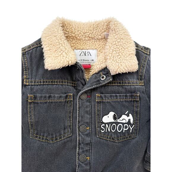 Zara Snoopy Peanuts Sherpa Lined Denim Jacket 9-12 months - Picture 2 of 3